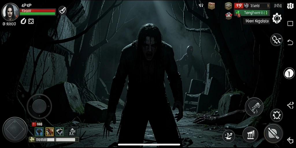 Gameplay menakutkan dengan suasana gelap dan misterius.