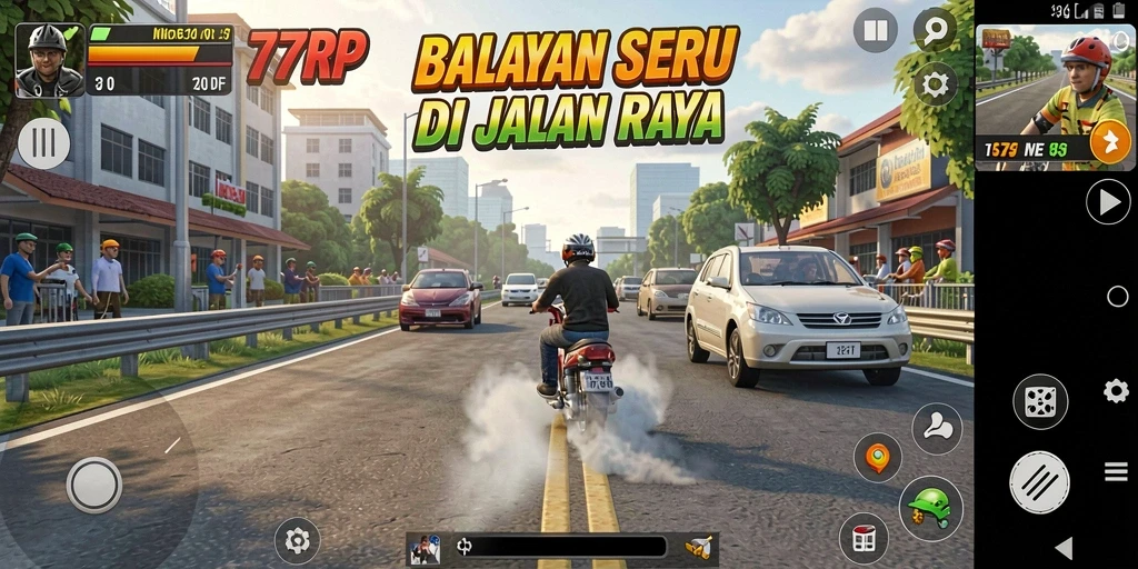 Screenshot gameplay 77RP yang menunjukkan aksi balapan seru.
