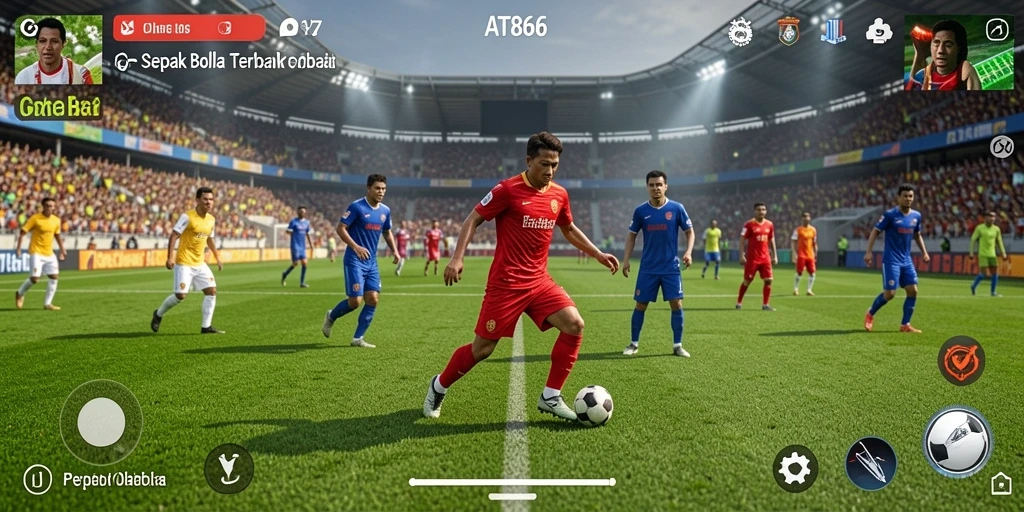 Gameplay menakjubkan AT866 yang menampilkan aksi pertandingan sepak bola.