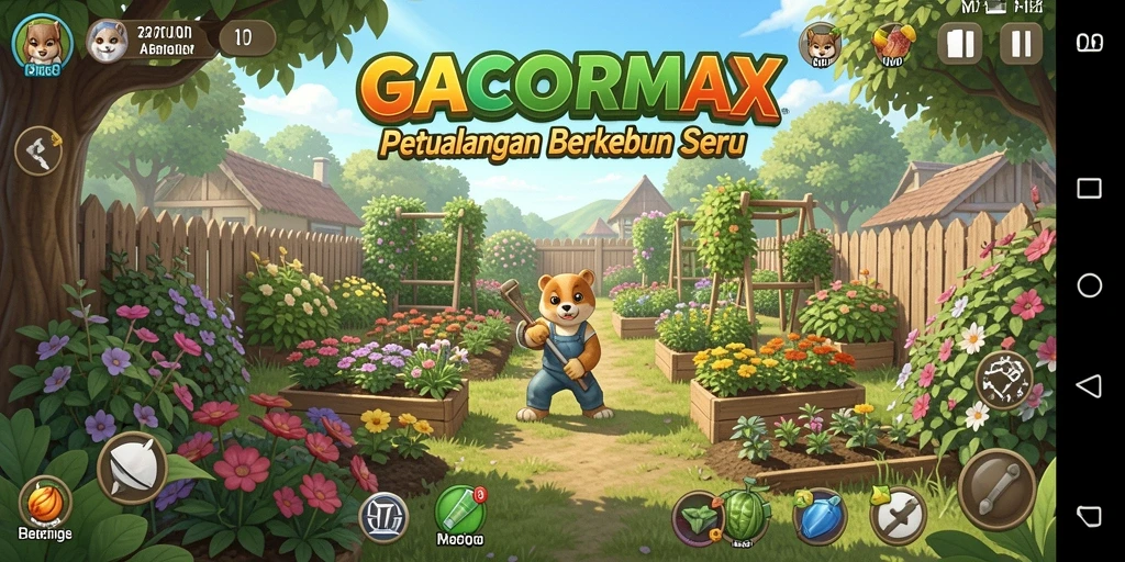Screenshot GACORMAX menampilkan gameplay berkebun yang interaktif dan menyenangkan.