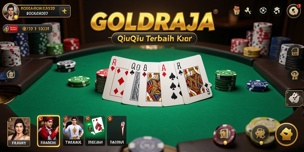 Screenshot utama GOLDRAJA menampilkan suasana seru permainan QiuQiu.