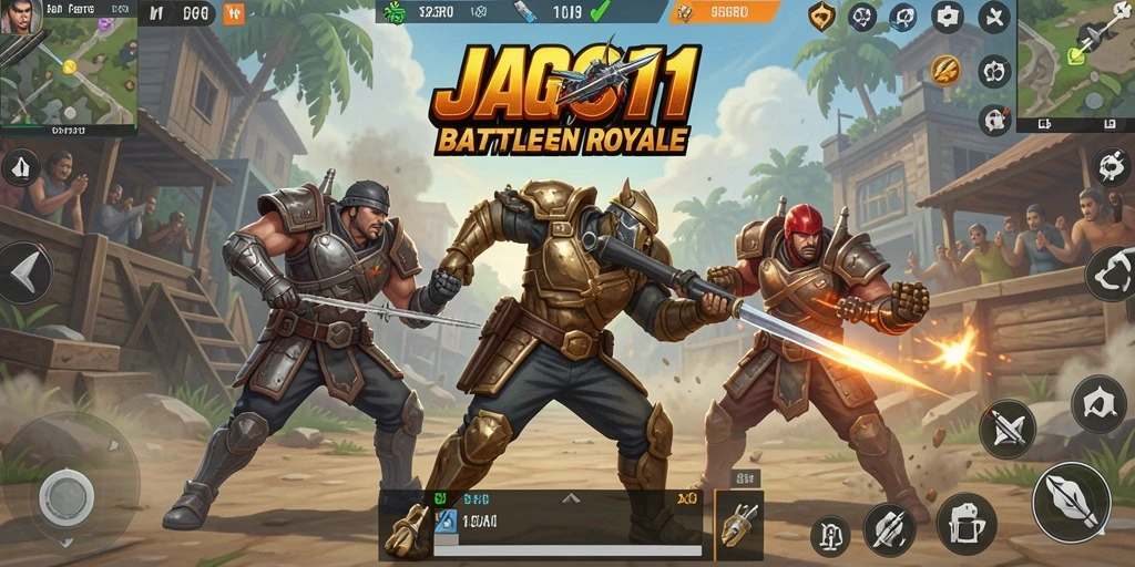 Screenshot gameplay JAGO11 yang menunjukkan aksi pertarungan Battle Royale yang intens.