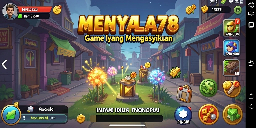 Screenshot gameplay <strong>MENYALA78</strong> menampilkan aktivitas pengumpulan sumber daya yang santai.