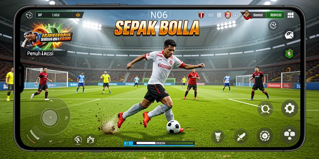 Screenshot gameplay N06 dengan aksi sepak bola yang mendebarkan.