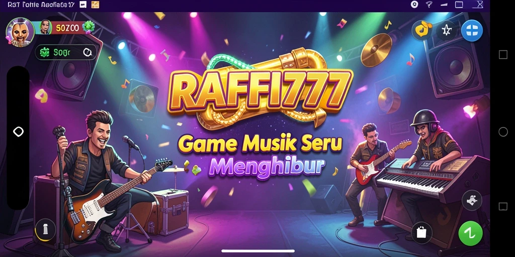 Tampilan gameplay RAFFI777 dengan interaksi musik yang seru.