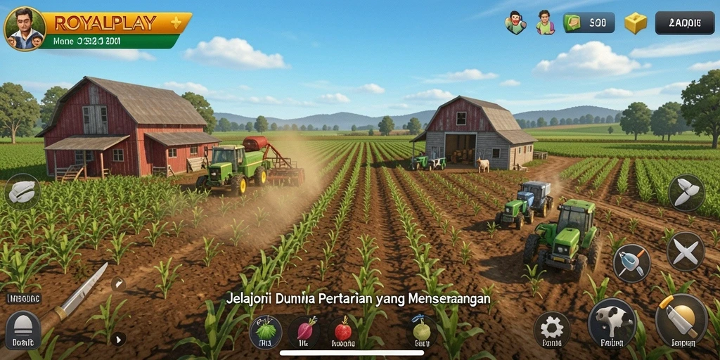 Tangkapan layar ROYALPLAY menampilkan aktivitas pertanian yang seru.