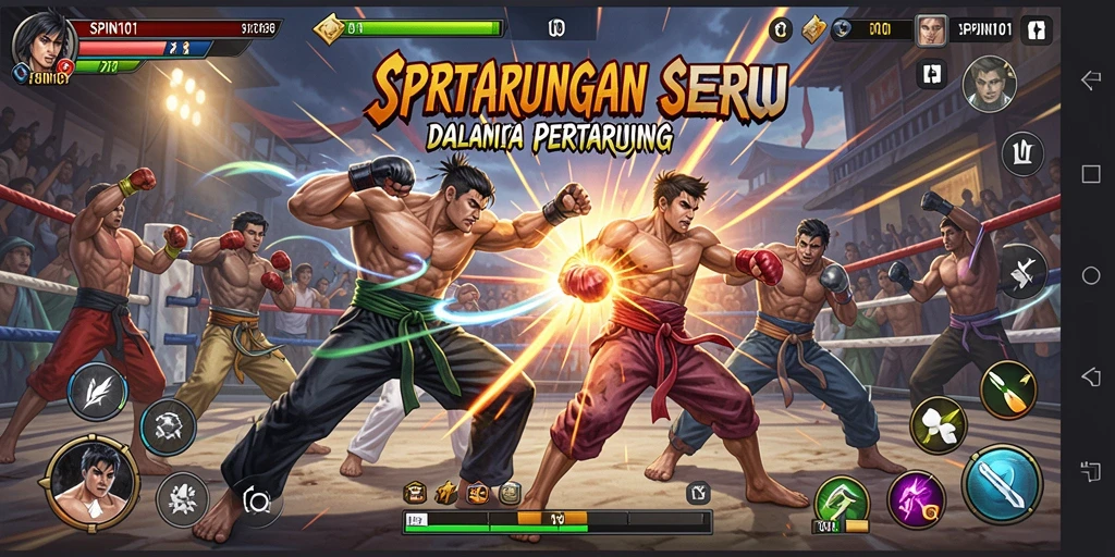 Tampilan gameplay SPIN101 yang seru dan mendebarkan dalam pertarungan.