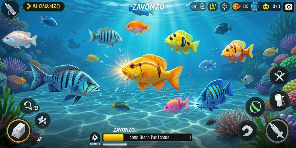 Gambar menunjukkan momen seru dalam gameplay Tembak Ikan di ZAVONZO.